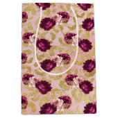 Sac Cadeau Moyen Florales de roses roses Empreintes de léopard d'or (Devant)