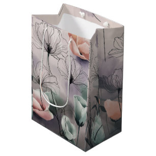 Sac Cadeau Moyen Flore de rêve : Encre et aquarelle Elégance