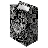 Sac Cadeau Moyen Flores de dentelle blanche sur noir (Dos Angle)