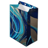 Sac Cadeau Moyen Flux Abstrait moderne Art-Bleu et Or- (Devant Angle)