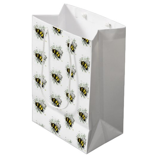 Sac Cadeau Moyen Flying Bumble BEE, Freehand Digital Drawing Insect (Devant Angle)