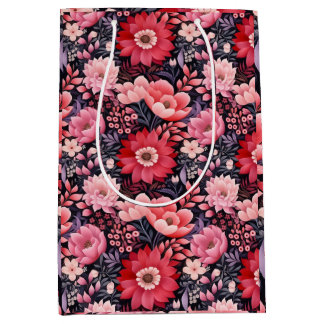 Sac Cadeau Moyen Fond floral foncé