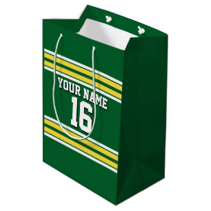 Sac Cadeau Moyen Forest Green with Yellow White Stripes