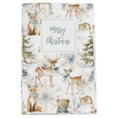 Sac Cadeau Moyen Forêt boisée Animaux Bleu Blanc Noël (Devant)