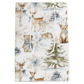 Sac Cadeau Moyen Forêt boisée Animaux Bleu Blanc Noël (Dos)