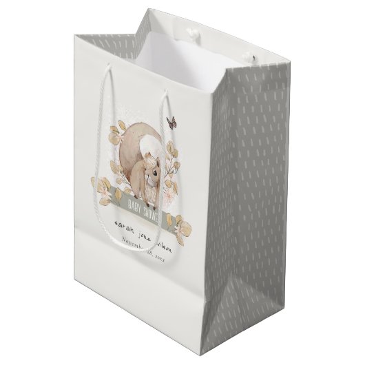 Sac Cadeau Moyen Forêt boisée mignonne Baby shower d'écureuil flora (Devant Angle)