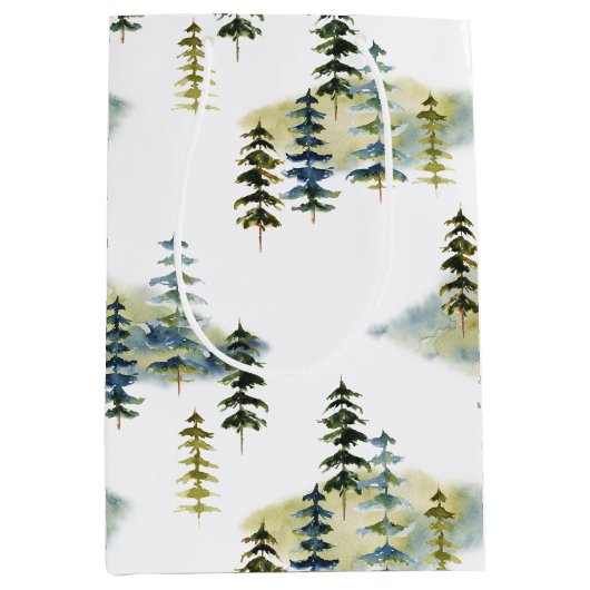 Sac Cadeau Moyen Forêt de pins aquarelle moderne (Devant)