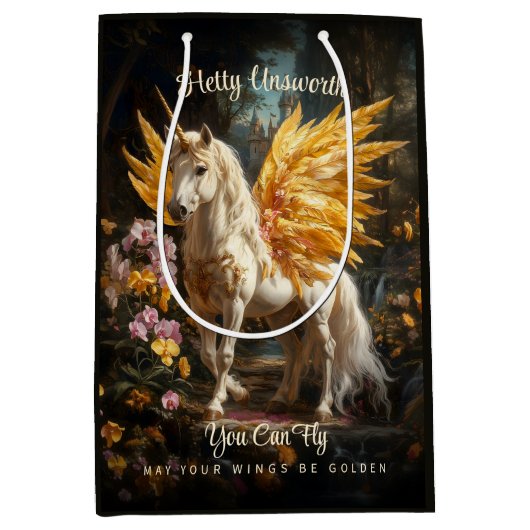 Sac Cadeau Moyen Forêt d'or magique Unicorne Cheval d'Imaginaire (Devant)