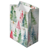 Sac Cadeau Moyen Forêt, Red Green Pine Trees (Devant Angle)