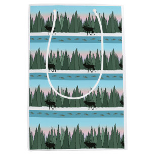 Sac Cadeau Moyen Forêt Sunrise avec écorce de wapitis et de poisson