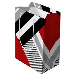 Sac Cadeau Moyen Formes géométriques rouges, grises, blanches et no
