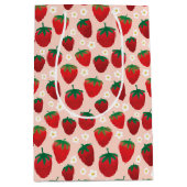 Sac Cadeau Moyen Fraise sucrée sur Motif rose Rose (Devant)