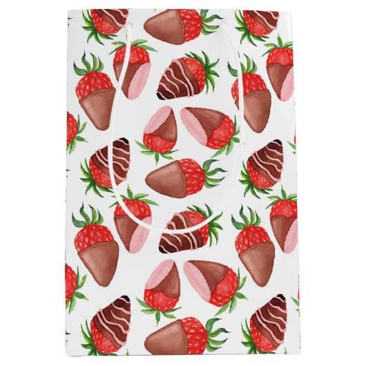Sac Cadeau Moyen Fraises couvertes de chocolat Saint-Valentin (Devant)