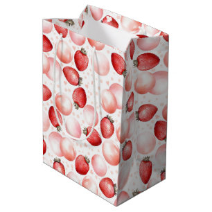 Sac Cadeau Moyen Fraises et Ballons Roses Cadeaux Mignons d'Été