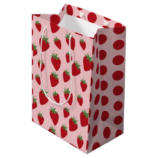 Sac Cadeau Moyen Fraises roses mignonnes (Dos Angle)