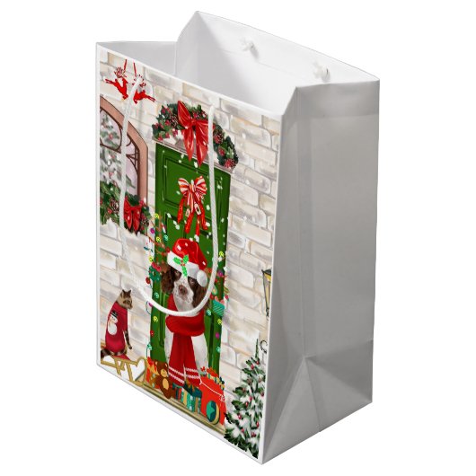 Sac Cadeau Moyen Français Springer Spaniel Chien Noël (Dos Angle)