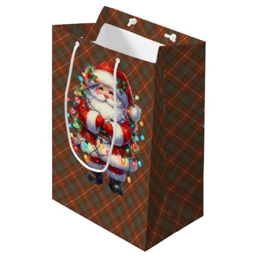 Sac Cadeau Moyen Fraser Red Weathered Scottish Tartan Christmas  (Devant Angle)