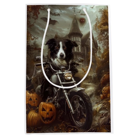 Sac Cadeau Moyen Frontière Collie équitation Moto Halloween Effraya (Devant)