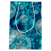 Sac Cadeau Moyen Frosty Blue Snowflake Bubbles Holiday (Dos)