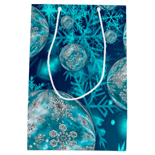 Sac Cadeau Moyen Frosty Blue Snowflake Bubbles Holiday (Dos)