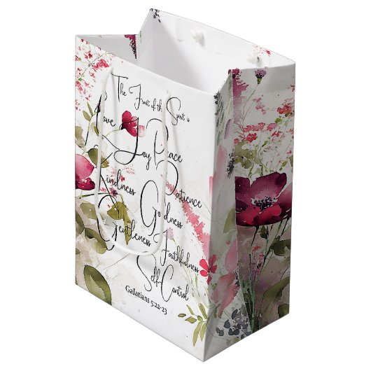 Sac Cadeau Moyen Fruit de l'Esprit rose floral (Devant Angle)