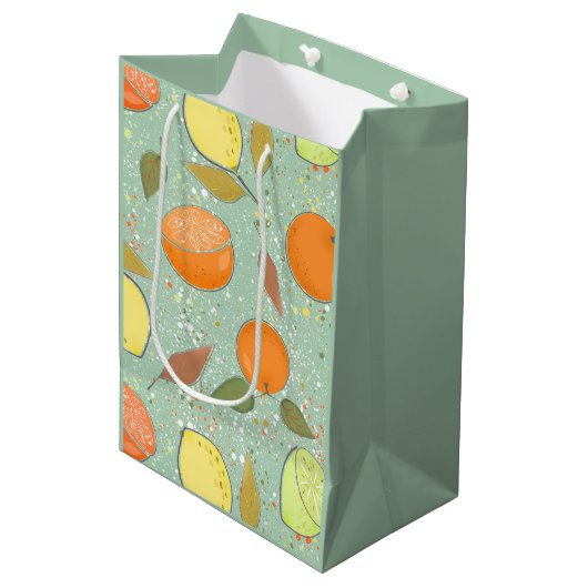 Sac Cadeau Moyen Fruit motif aux citrons, oranges (Devant Angle)