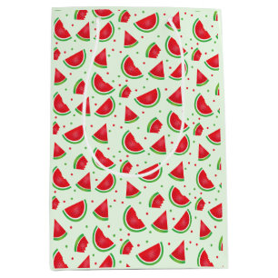 Sac Cadeau Moyen Fruit Motif pastèque Melon vert clair rouge