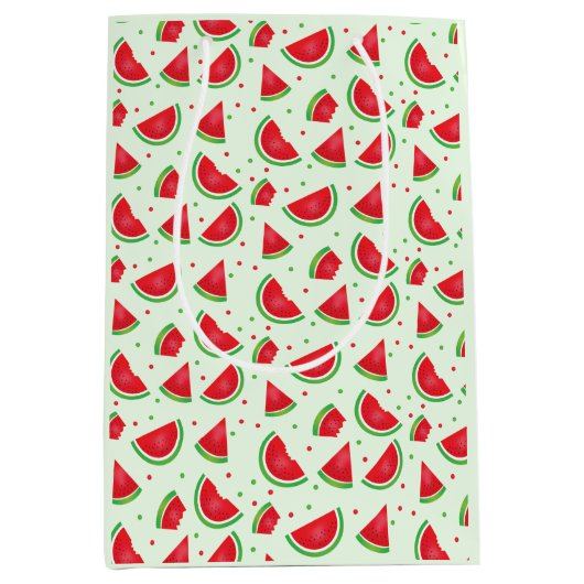 Sac Cadeau Moyen Fruit Motif pastèque Melon vert clair rouge (Devant)