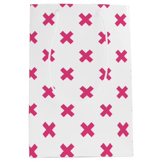Sac Cadeau Moyen Fuchsia croix sur le blanc (Devant)