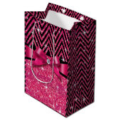 Sac Cadeau Moyen Fuchsia de l'arc | de diamant de Chevron Bling de (Devant Angle)