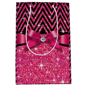 Sac Cadeau Moyen Fuchsia de l'arc de diamant de Chevron Bling de