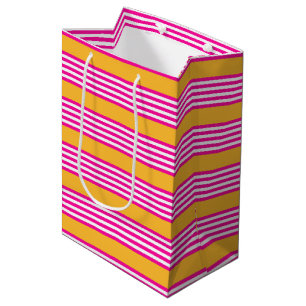 Sac Cadeau Moyen Fuchsia et jaune cinq bandes motif