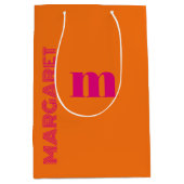 Sac Cadeau Moyen Fuchsia & orange custom initial name modern (Devant)