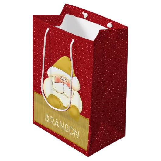 Sac Cadeau Moyen Fun Red et Gold Père Noël thème (Devant Angle)