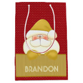 Sac Cadeau Moyen Fun Red et Gold Père Noël thème (Devant)