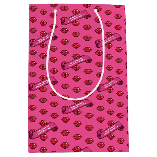 Sac Cadeau Moyen Fun Red Lips With Love On Valentine's Day Pattern (Devant)