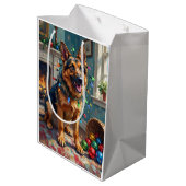 Sac Cadeau Moyen Funny German Shepherd Tangled in Christmas Lights (Dos Angle)