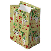 Sac Cadeau Moyen Funny Giraffe Santa Hat Holly Noël (Devant Angle)