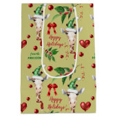 Sac Cadeau Moyen Funny Giraffe Santa Hat Holly Noël (Dos)