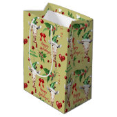 Sac Cadeau Moyen Funny Giraffe Santa Hat Holly Noël (Dos Angle)