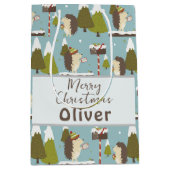 Sac Cadeau Moyen Funny Noël Hérisson Nom des enfants (Devant)