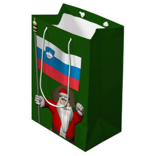 Sac Cadeau Moyen Funny Père Noël Avec L'Ensigne De Slovénie