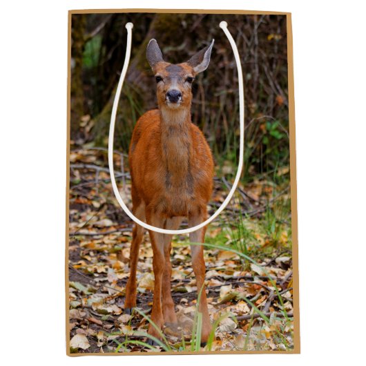 Sac Cadeau Moyen Funny Young Blacktail Deer sourit à un photographe (Devant)