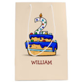 Sac Cadeau Moyen Garçon 2e anniversaire, 2 sur le gâteau bleu doux (Devant)