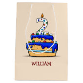 Sac Cadeau Moyen Garçon 2e anniversaire, 2 sur le gâteau bleu doux (Dos)