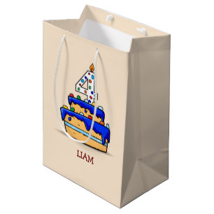 Sac Cadeau Moyen Garçon 4e anniversaire, 4 sur Gâteau bleu doux