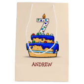 Sac Cadeau Moyen Garçon 7e anniversaire, 7 sur Gâteau bleu doux (Dos)