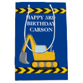 Sac Cadeau Moyen Garçons Anniversaire Blue Construction Véhicule su (Devant)