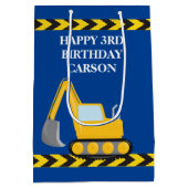 Sac Cadeau Moyen Garçons Anniversaire Blue Construction Véhicule su (Dos)