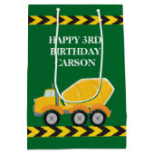 Sac Cadeau Moyen Garçons Anniversaire Vert ciment Mixer Camion Pers (Dos)